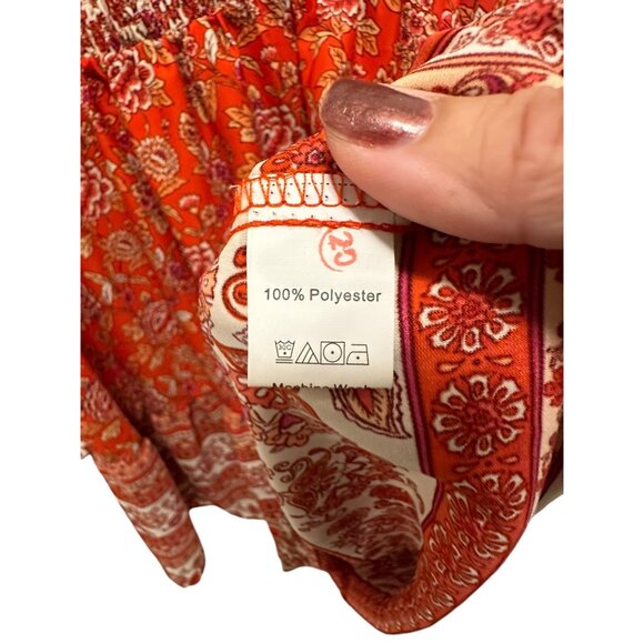 🍒 2/$20 🍒 Red Boho Flowy Long Sleeve Dress with V-Neck sz L - Picture 8 of 8